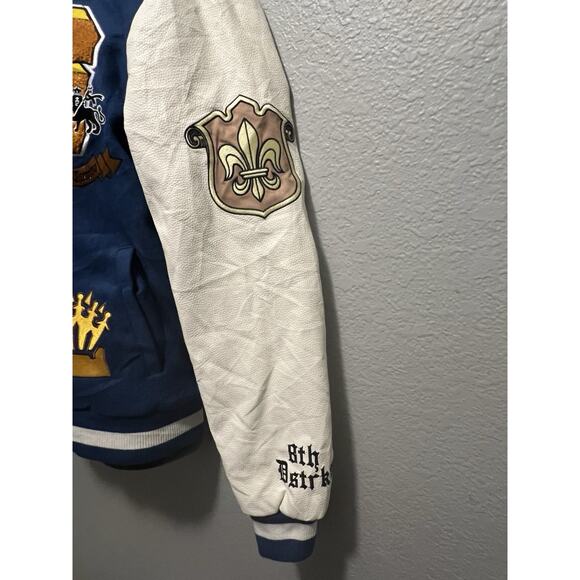 LOTR 8ighth Dstrkt Mens Royal Blue Long Sleeve Snap Bomber Jacket Size M - Picture 4 of 12